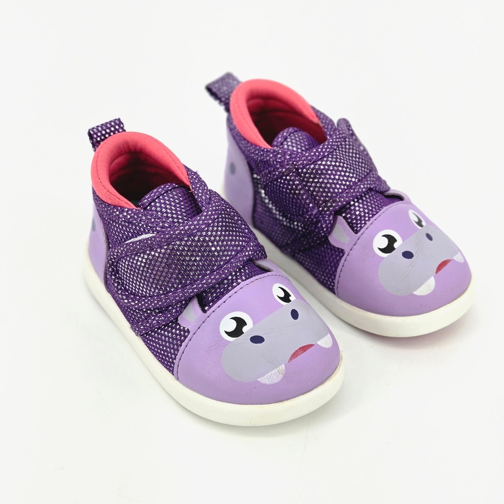 ikiki Patty Potamus Purple Hippo Squeaky Toddler High Top Shoes Orthotic EUC 6